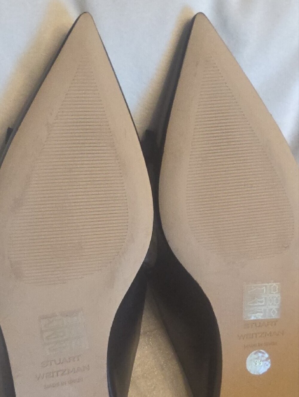 Stuart Weitzman REESE Flat Slide Black Leather Mary-Jane Bows Pointy Toes 8 - Picture 9 of 16
